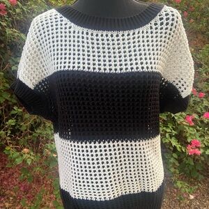LOFT Black and White Open-Knit Sweater